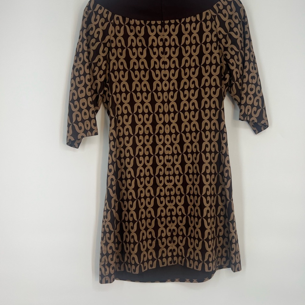 Milly of New York Brown Silk Trim Embellished Neck Dress Sz 8 Statement - Picture 3 of 16